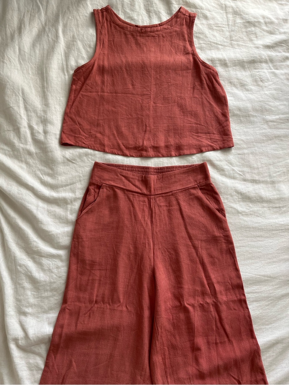 Terracotta Linen Button-Back Tank and Wide Leg Pant Set - Picture 13 of 16